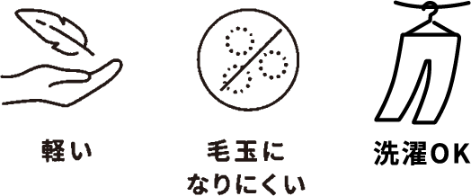 軽い　毛玉になりにくい　洗濯OK