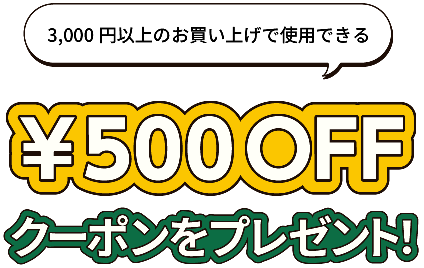 3,000円以上のお買い上げで使用できる￥500OFFクーポンをプレゼント！
