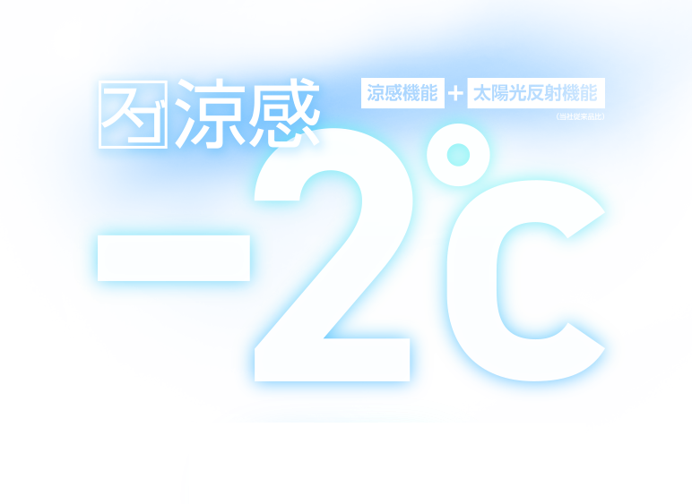 スゴ涼感 涼感機能 + 太陽光反射機能(当社従来品比) -2°C