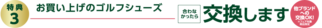 特典３：お買い上げのゴルフシューズ 合わなかったら交換します